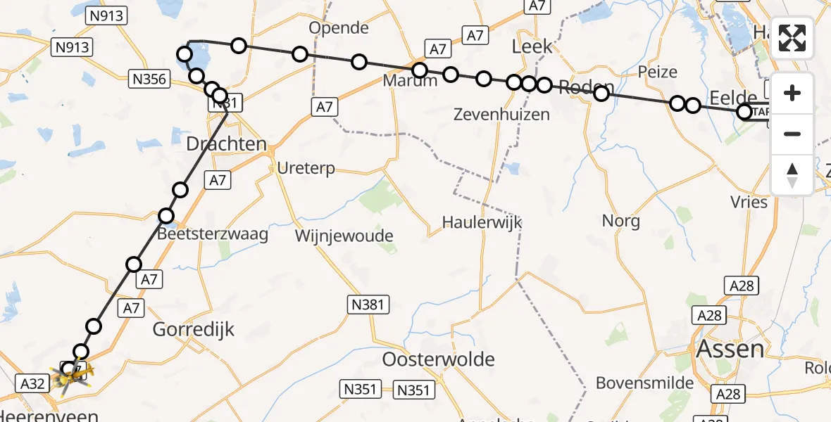 Vluchtroute Traumahelikopter Groningen Airport Eelde - Heerenveen, 14 oktober 2026, 14:15