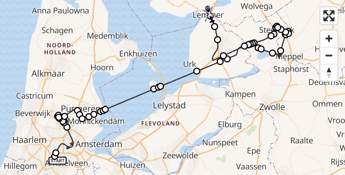 Vluchtroute Politiehelikopter Amsterdam Vliegveld Schiphol - Lemmer, 14 oktober 2026, 14:21