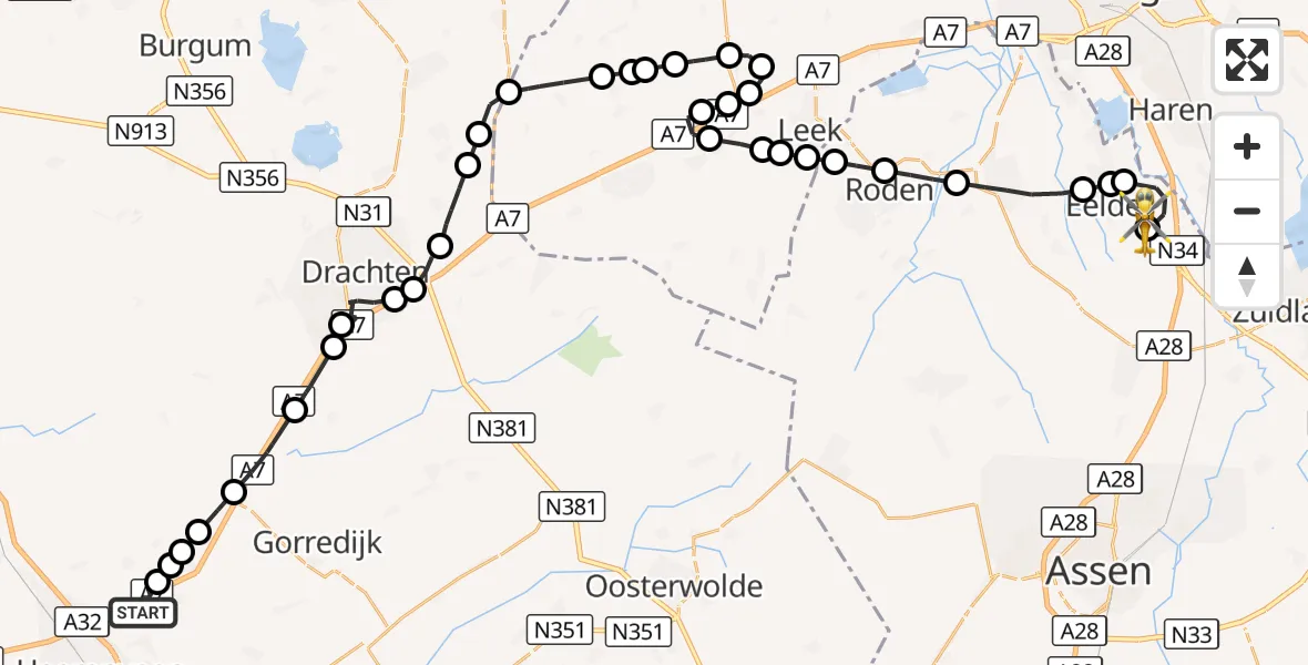 Vluchtroute Traumahelikopter Heerenveen - Groningen Airport Eelde, 14 oktober 2026, 14:34