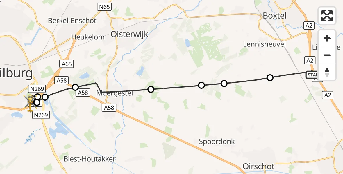 Vluchtroute Traumahelikopter Liempde - St. Elisabeth Hospital Heliport, 14 oktober 2026, 14:36