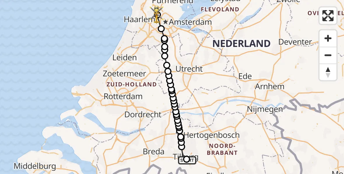 Vluchtroute Traumahelikopter St. Elisabeth Hospital Heliport - Amsterdam Heliport, 14 oktober 2026, 15:12