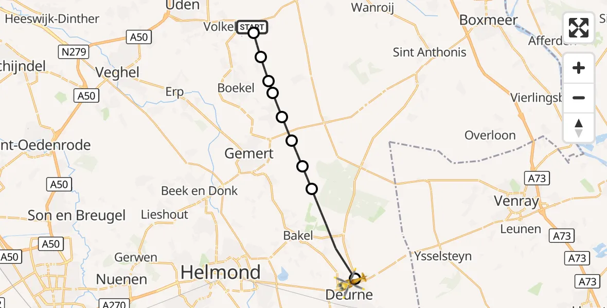 Vluchtroute Traumahelikopter Vliegbasis Volkel - Deurne, 14 oktober 2026, 15:42