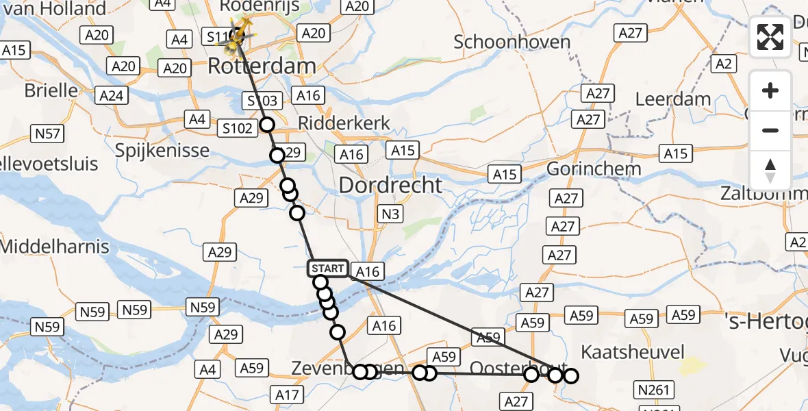 Vluchtroute Traumahelikopter Strijen - Rotterdam The Hague Airport, 14 oktober 2026, 15:44