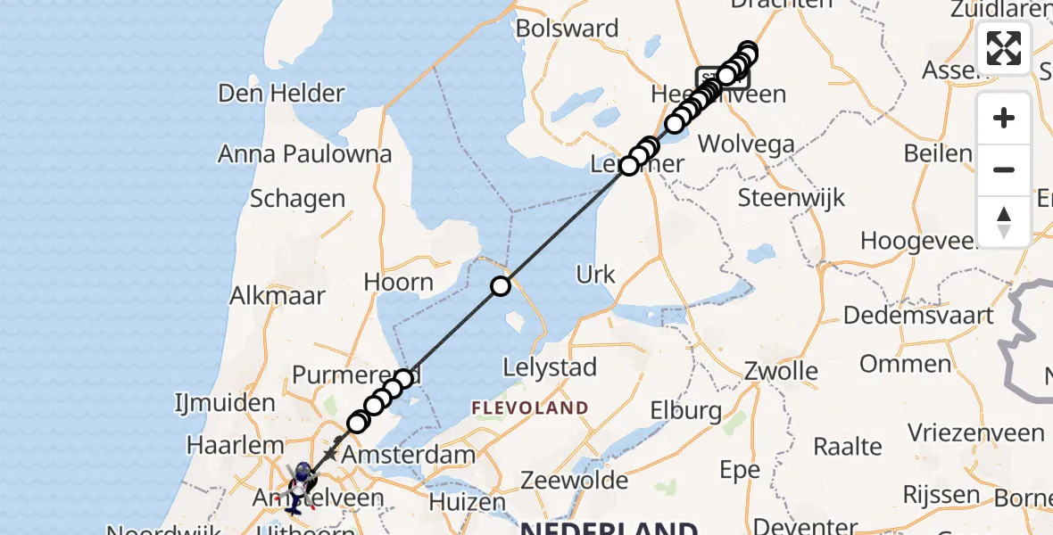 Vluchtroute Politiehelikopter Heerenveen - Amsterdam Vliegveld Schiphol, 14 oktober 2026, 15:57