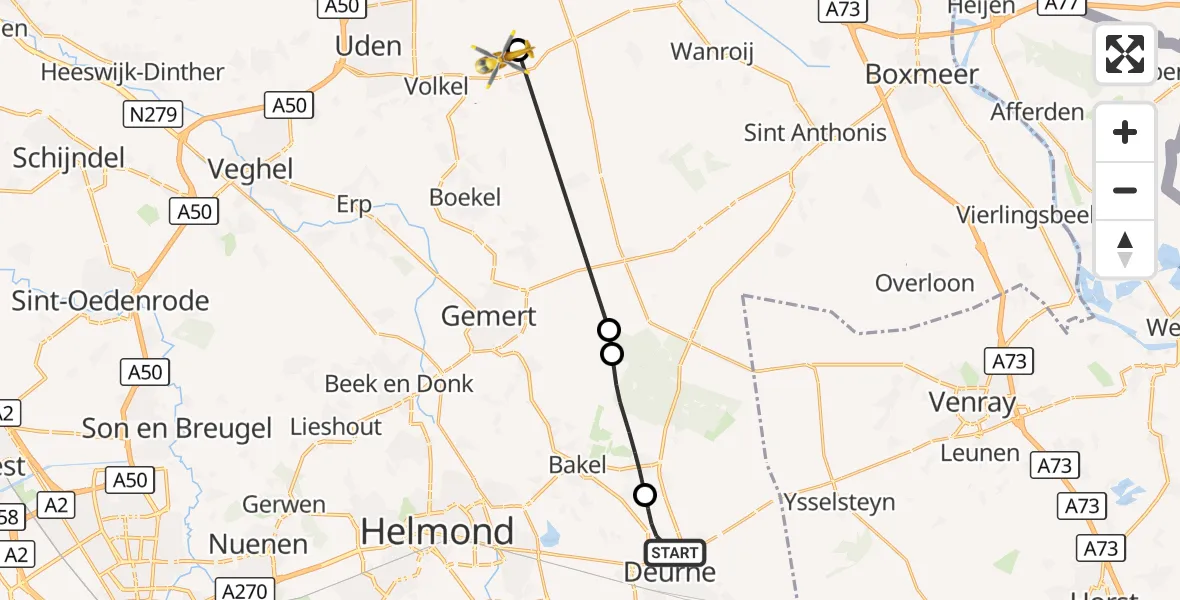 Vluchtroute Traumahelikopter Deurne - Vliegbasis Volkel, 14 oktober 2026, 16:14