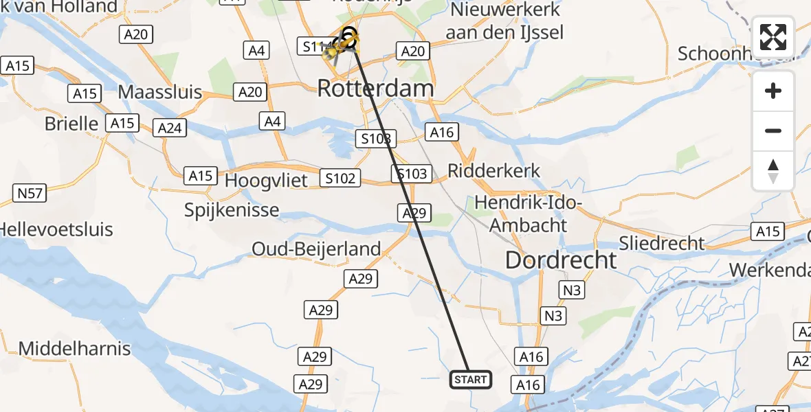 Vluchtroute Traumahelikopter Strijen - Rotterdam The Hague Airport, 14 oktober 2026, 16:21