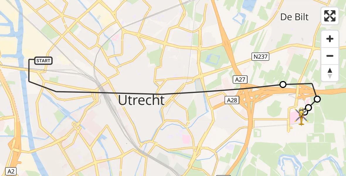 Vluchtroute Traumahelikopter Utrecht - Universitair Medisch Centrum Utrecht, 14 oktober 2026, 16:56