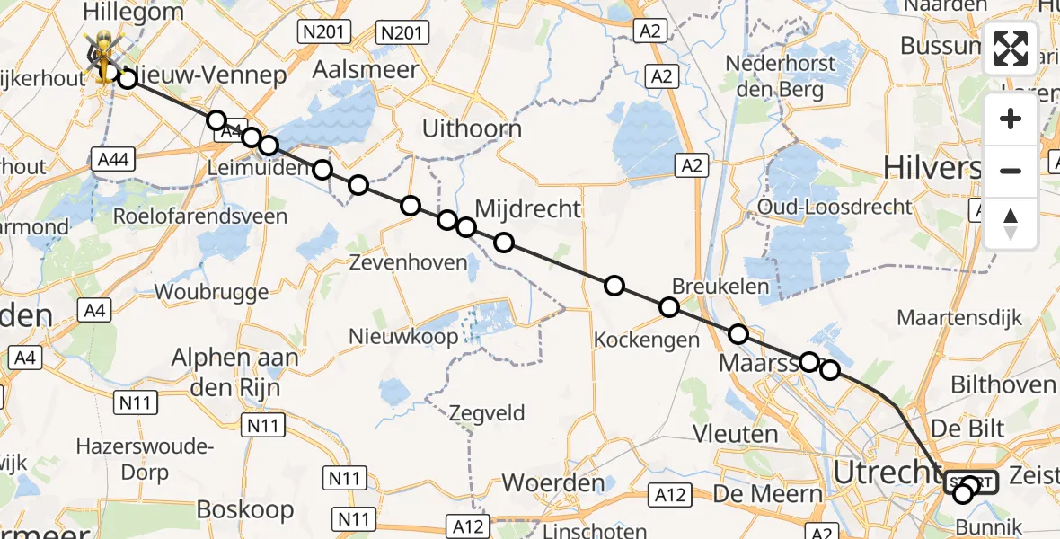 Vluchtroute Traumahelikopter Universitair Medisch Centrum Utrecht - Lisse, 14 oktober 2026, 17:21