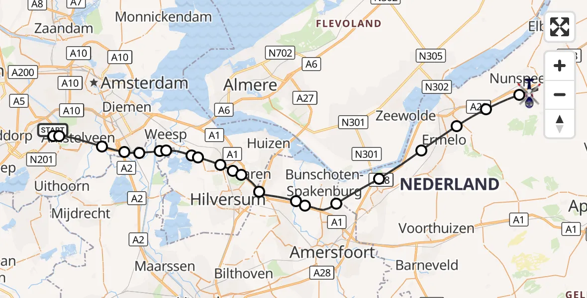 Vluchtroute Politiehelikopter Amsterdam Vliegveld Schiphol - Nunspeet, 14 oktober 2026, 17:42