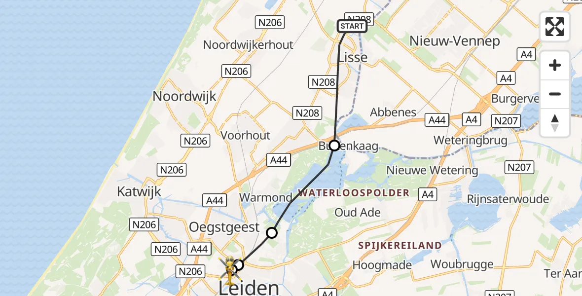 Vluchtroute Traumahelikopter Lisse - Leids Universitair Medisch Centrum (LUMC), 14 oktober 2026, 18:17