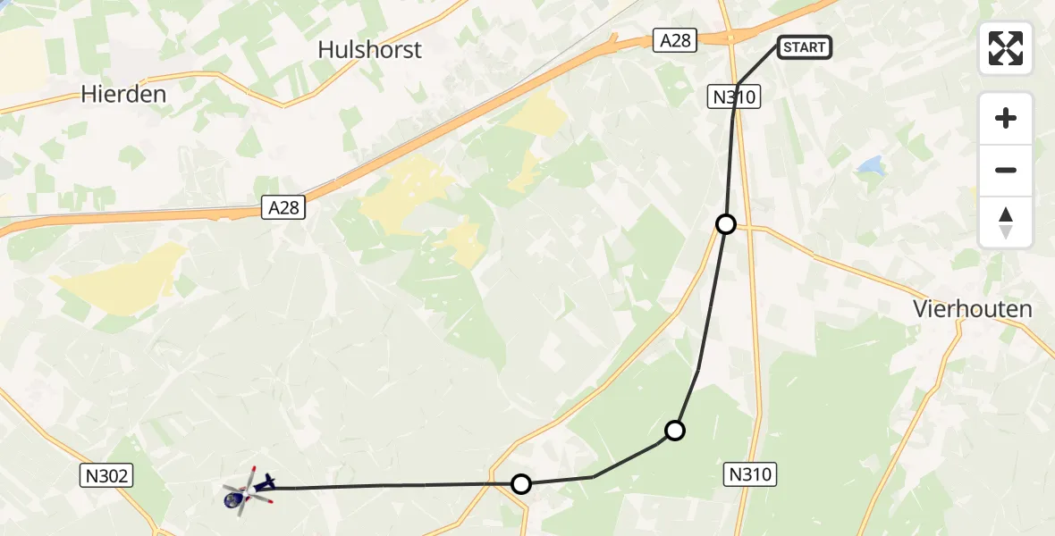 Vluchtroute Politiehelikopter Nunspeet - Ermelo, 14 oktober 2026, 18:21