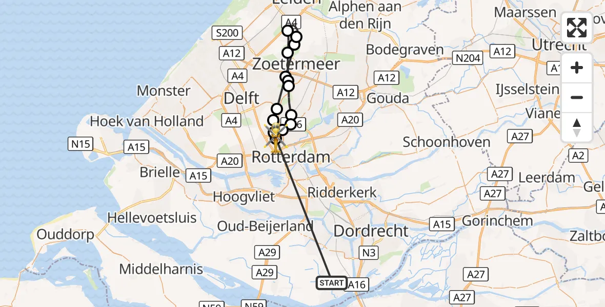Vluchtroute Traumahelikopter Strijen - Rotterdam The Hague Airport, 14 oktober 2026, 18:27
