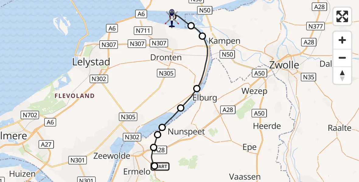 Vluchtroute Politiehelikopter Ermelo - IJsseloog, 14 oktober 2026, 18:31