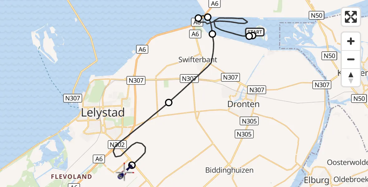 Vluchtroute Politiehelikopter IJsseloog - Lelystad Airport, 14 oktober 2026, 18:49