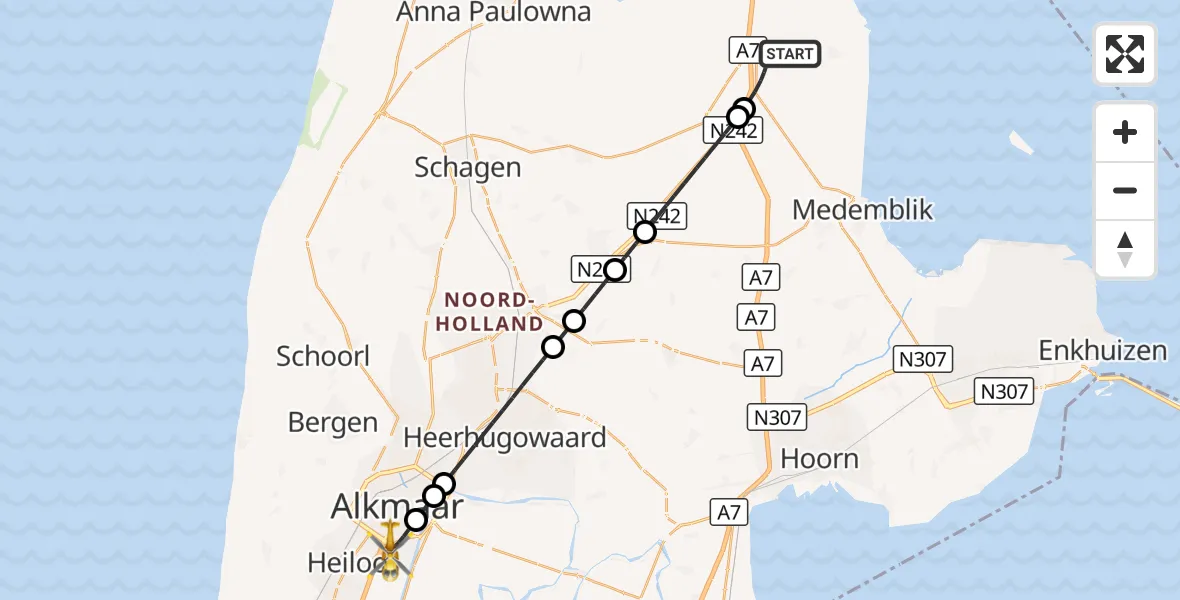 Vluchtroute Traumahelikopter Wieringerwerf - Alkmaar, 14 oktober 2026, 19:25