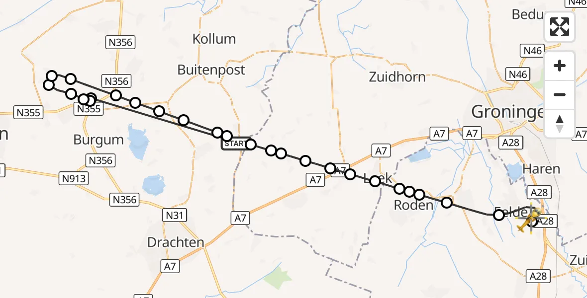 Vluchtroute Traumahelikopter Surhuizum - Groningen Airport Eelde, 15 oktober 2026, 04:32
