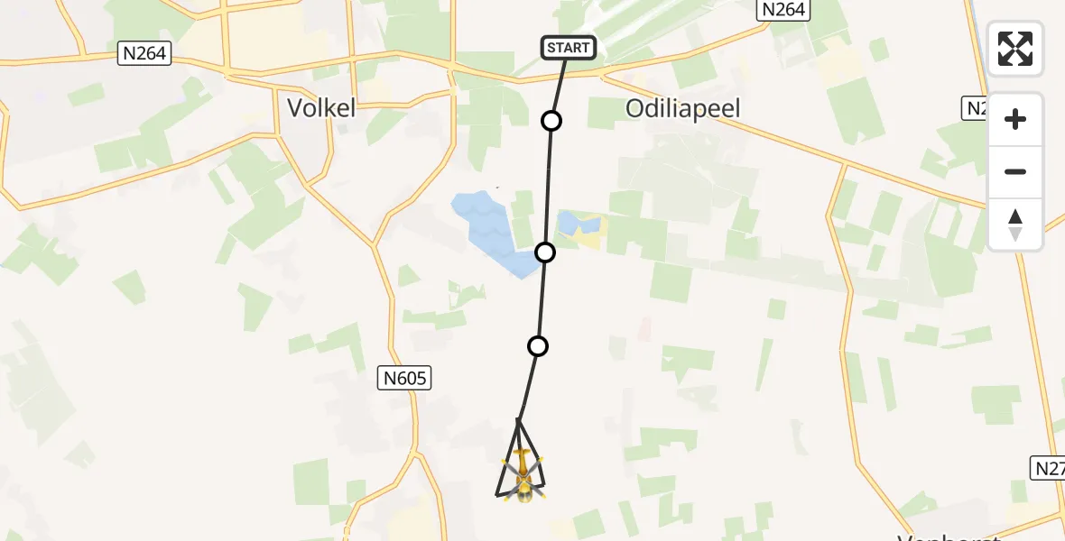 Vluchtroute Traumahelikopter Vliegbasis Volkel - Boekel, 15 oktober 2026, 06:31