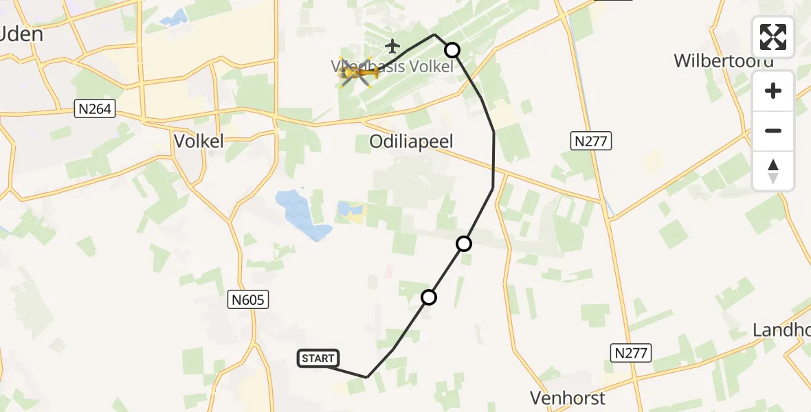 Vluchtroute Traumahelikopter Boekel - Vliegbasis Volkel, 15 oktober 2026, 06:56