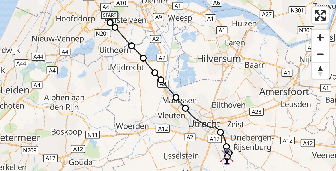 Vluchtroute Politiehelikopter Amsterdam Vliegveld Schiphol - Houten, 15 oktober 2026, 07:25