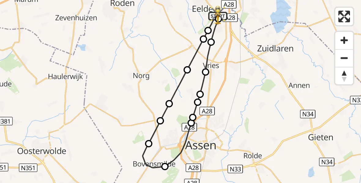 Vluchtroute Traumahelikopter Groningen Airport Eelde - Groningen Airport Eelde, 15 oktober 2026, 07:27
