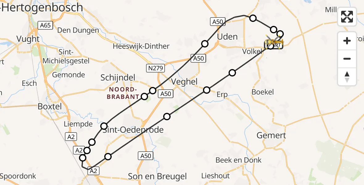 Vluchtroute Traumahelikopter Vliegbasis Volkel - Vliegbasis Volkel, 15 oktober 2026, 08:56