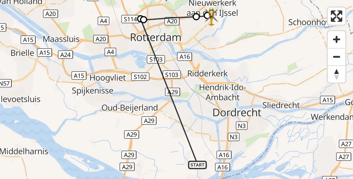 Vluchtroute Traumahelikopter Strijen - Nieuwerkerk aan den IJssel, 15 oktober 2026, 09:22