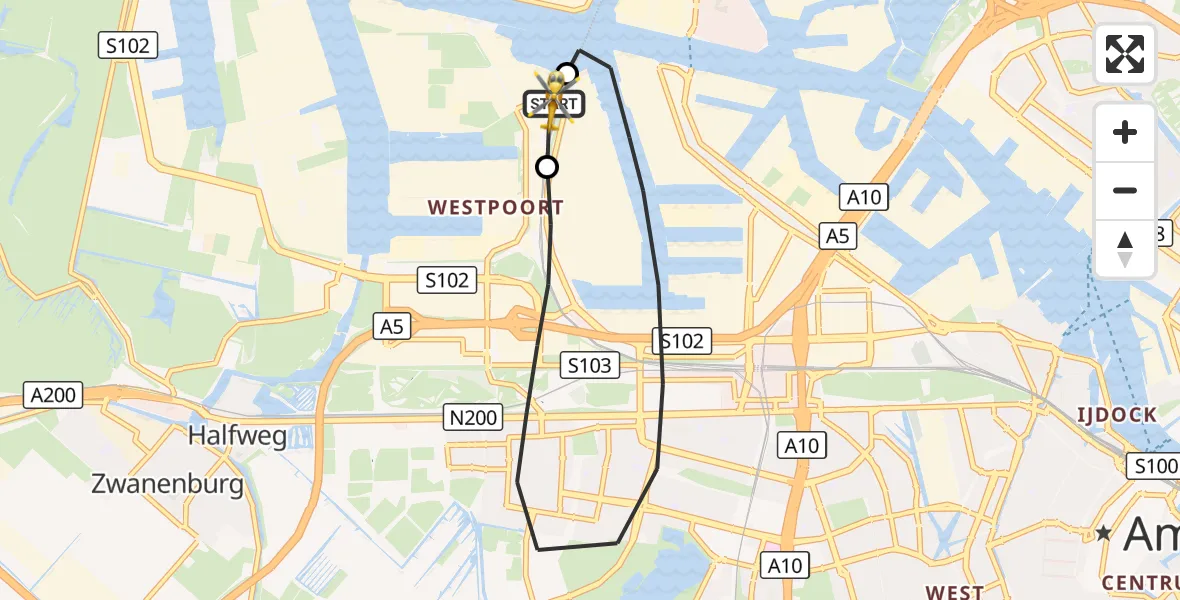 Vluchtroute Traumahelikopter Amsterdam Heliport - Amsterdam Heliport, 15 oktober 2026, 09:29