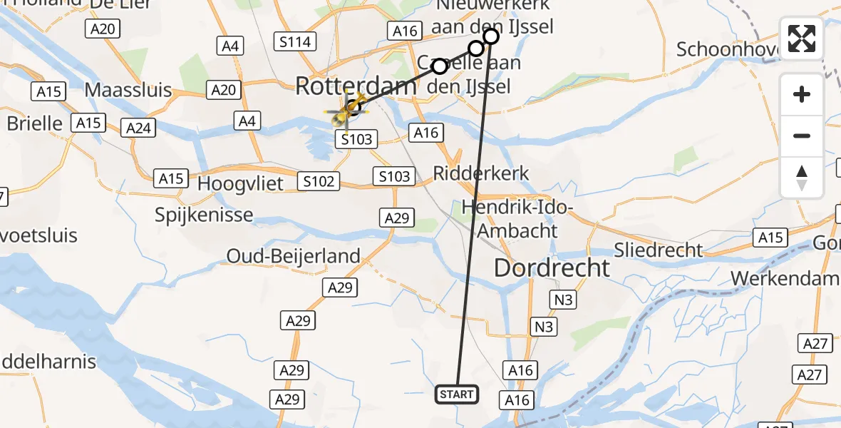 Vluchtroute Traumahelikopter Strijen - Erasmus MC, 15 oktober 2026, 09:52