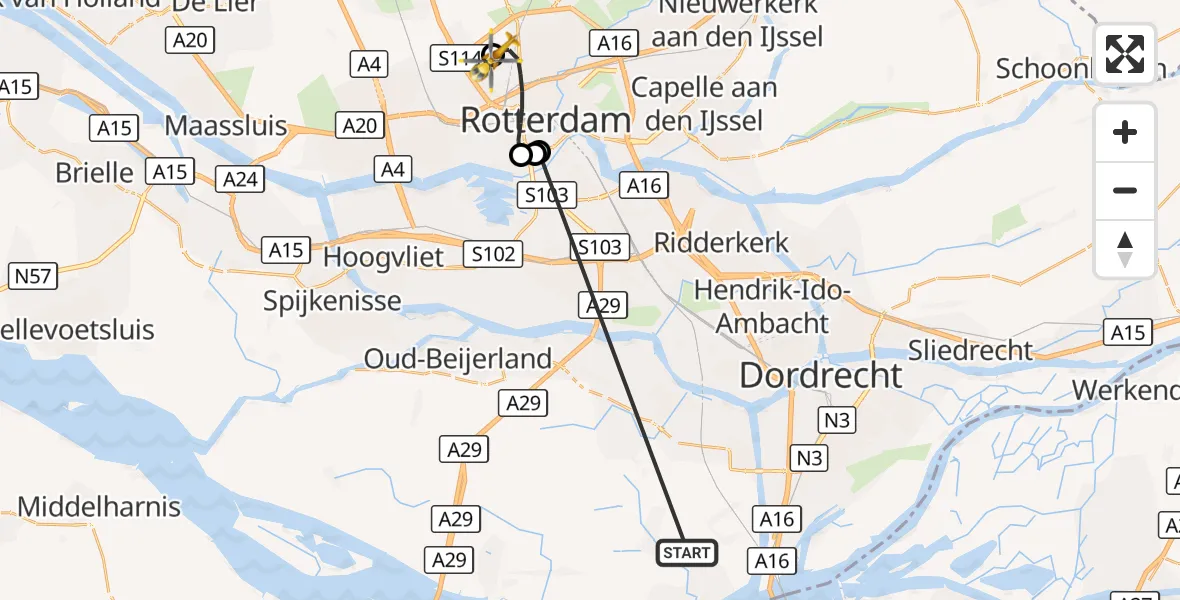 Vluchtroute Traumahelikopter Strijen - Rotterdam The Hague Airport, 15 oktober 2026, 10:18