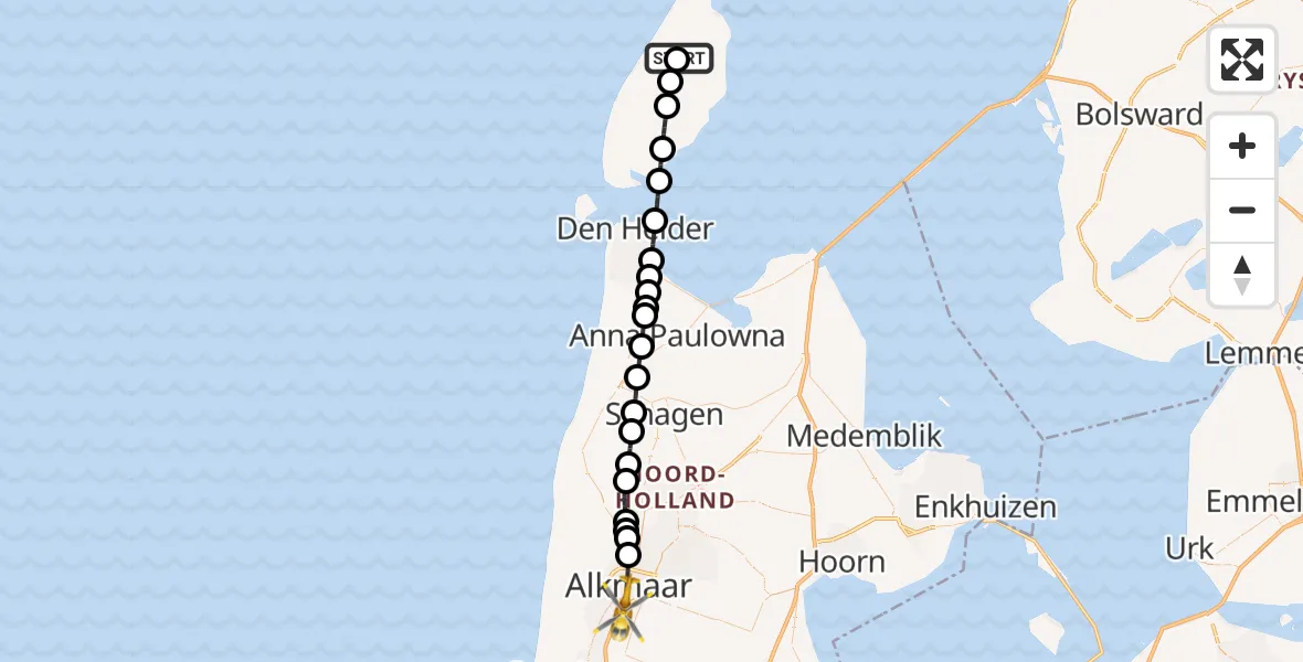 Vluchtroute Ambulancehelikopter Texel International Airport - Alkmaar, 15 oktober 2026, 11:13