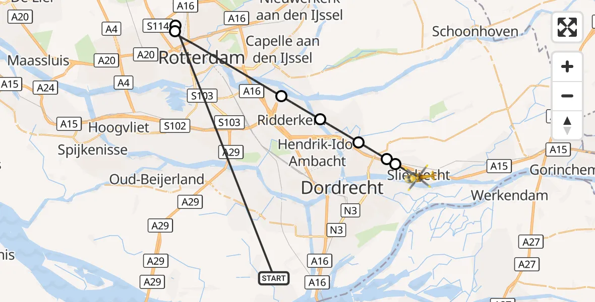 Vluchtroute Traumahelikopter Strijen - Sliedrecht, 15 oktober 2026, 11:14
