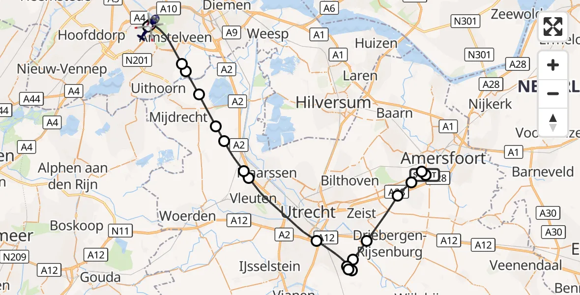 Vluchtroute Politiehelikopter Amersfoort - Amsterdam Vliegveld Schiphol, 15 oktober 2026, 11:22