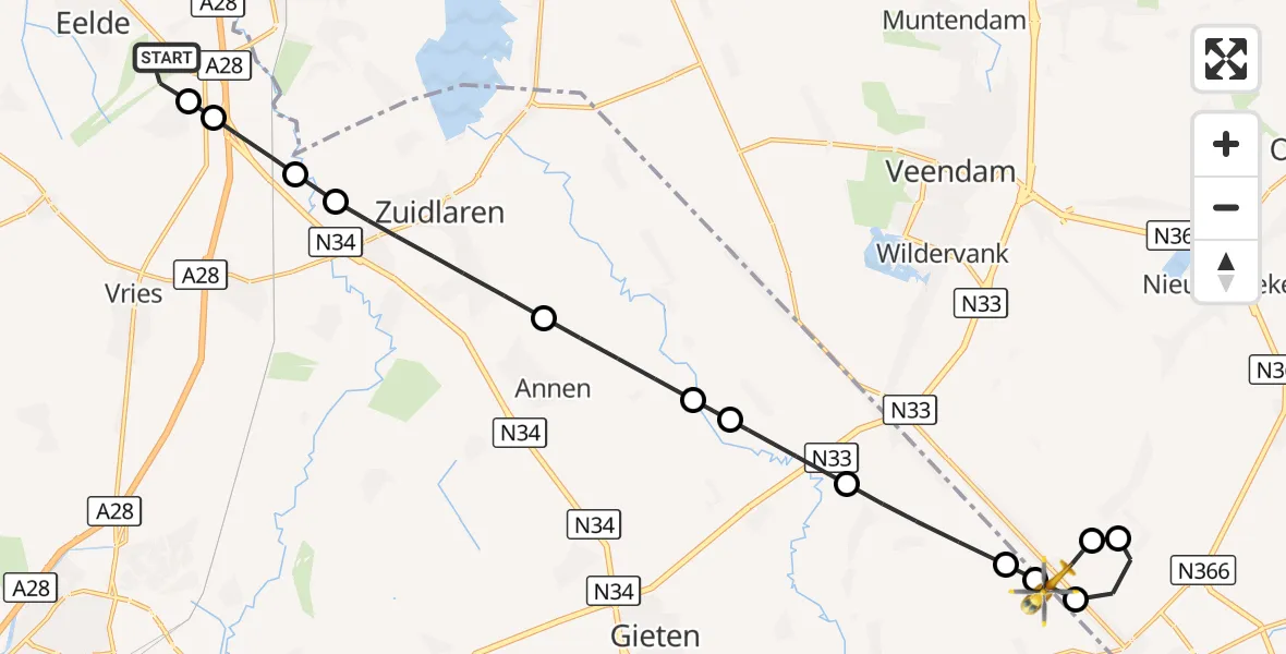 Vluchtroute Traumahelikopter Groningen Airport Eelde - Gasselternijveenschemond, 15 oktober 2026, 12:20