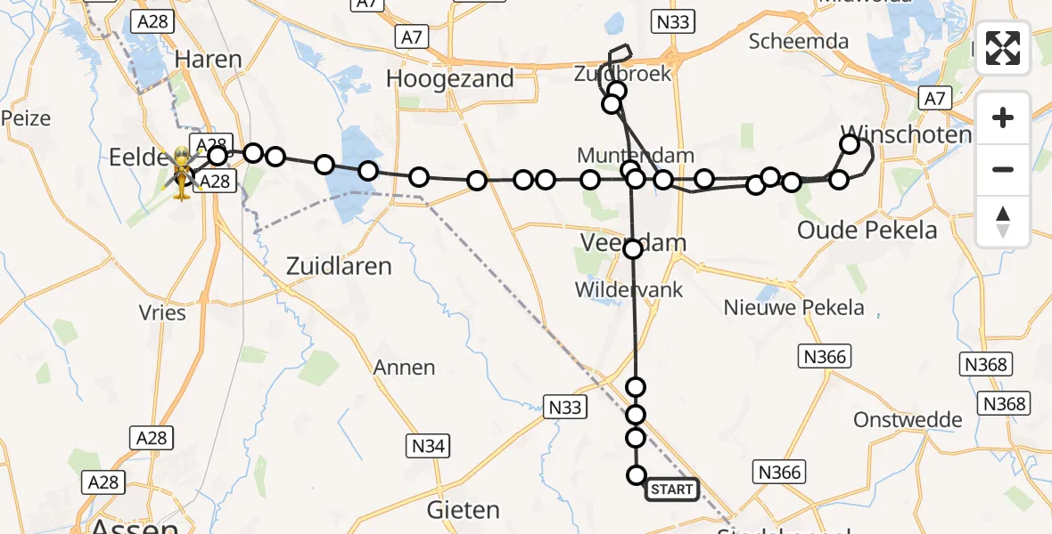 Vluchtroute Traumahelikopter Gasselternijveenschemond - Groningen Airport Eelde, 15 oktober 2026, 12:32