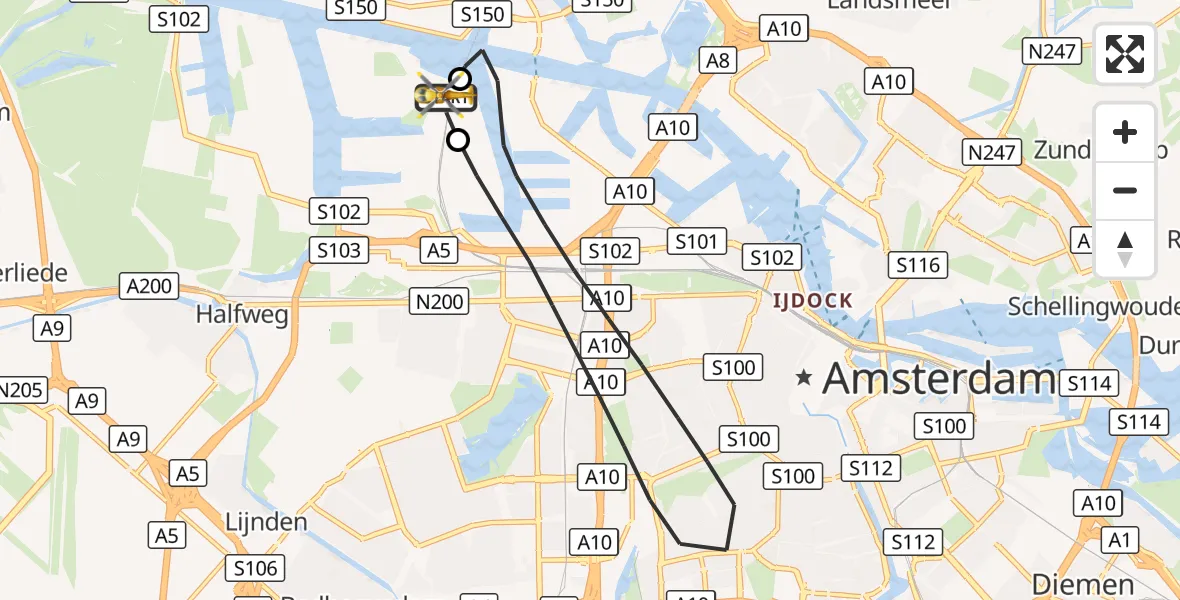 Vluchtroute Traumahelikopter Amsterdam Heliport - Amsterdam Heliport, 15 oktober 2026, 12:33