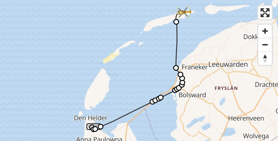 Vluchtroute Ambulancehelikopter Militair vliegveld De Kooy / Den Helder Airport - Oosterend, 15 oktober 2026, 12:58