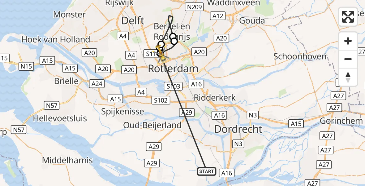 Vluchtroute Traumahelikopter Strijen - Rotterdam The Hague Airport, 15 oktober 2026, 14:00