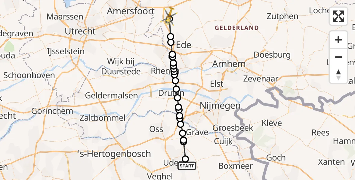 Vluchtroute Traumahelikopter Vliegbasis Volkel - Barneveld, 15 oktober 2026, 14:03