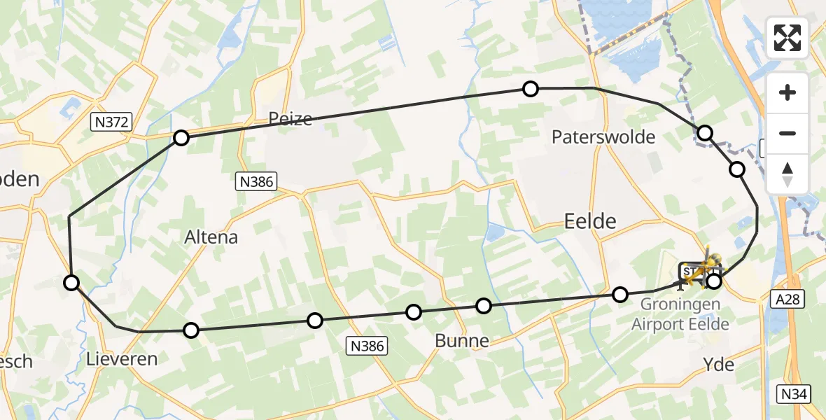 Vluchtroute Traumahelikopter Groningen Airport Eelde - Groningen Airport Eelde, 15 oktober 2026, 14:36
