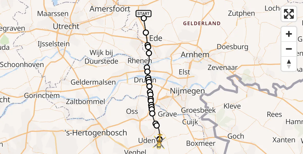 Vluchtroute Traumahelikopter Barneveld - Vliegbasis Volkel, 15 oktober 2026, 14:41