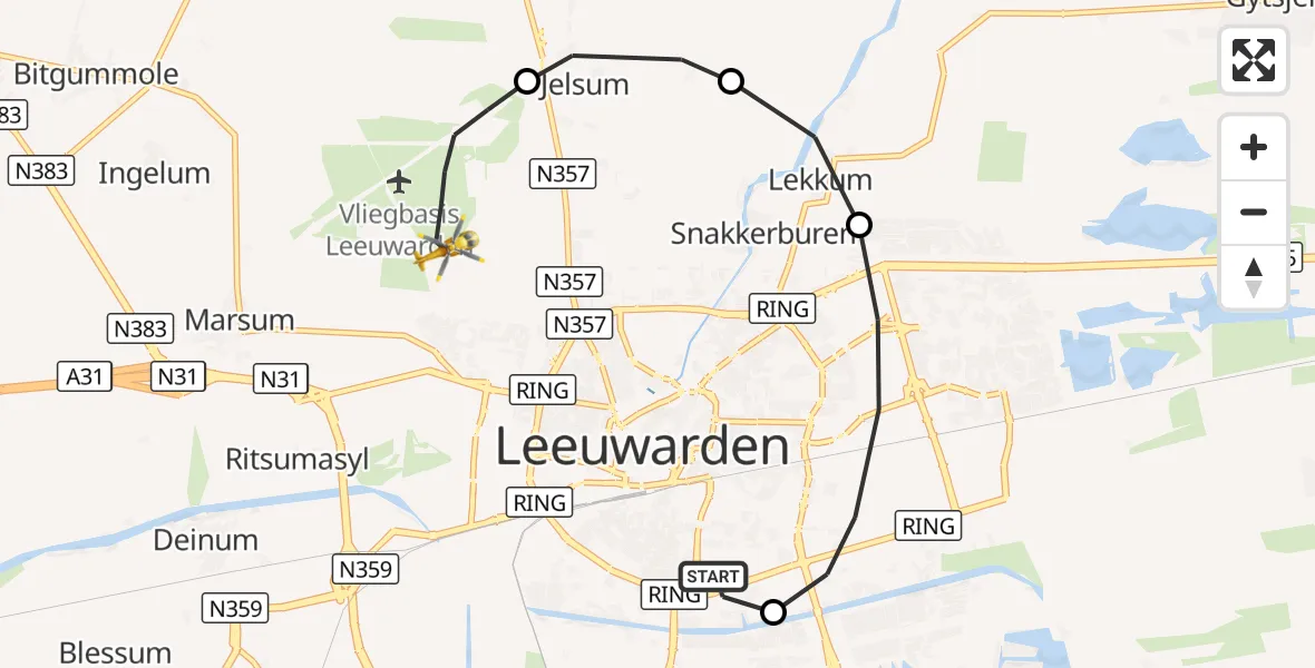 Vluchtroute Ambulancehelikopter Leeuwarden Medical Center Heliport - Vliegbasis Leeuwarden, 15 oktober 2026, 14:53
