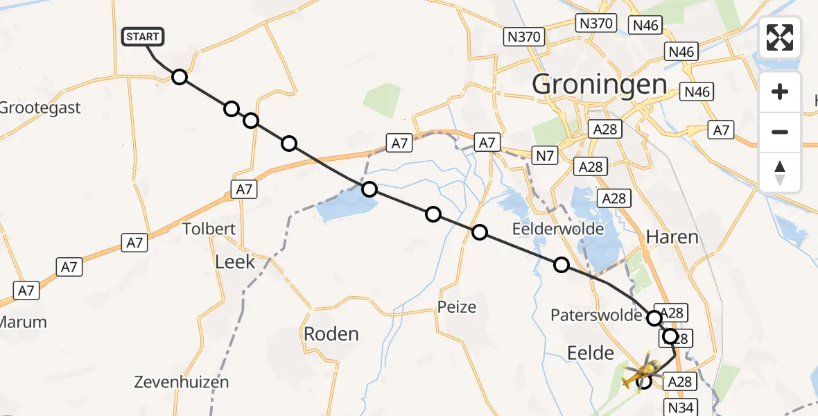 Vluchtroute Traumahelikopter Oldekerk - Groningen Airport Eelde, 15 oktober 2026, 16:17