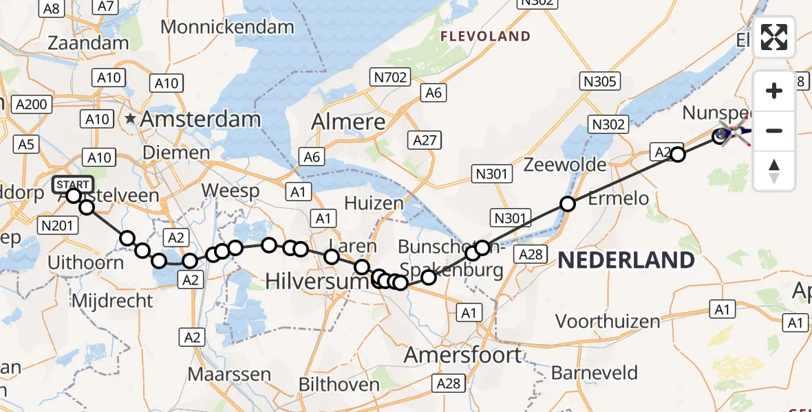 Vluchtroute Politiehelikopter Amsterdam Vliegveld Schiphol - Nunspeet, 15 oktober 2026, 17:39