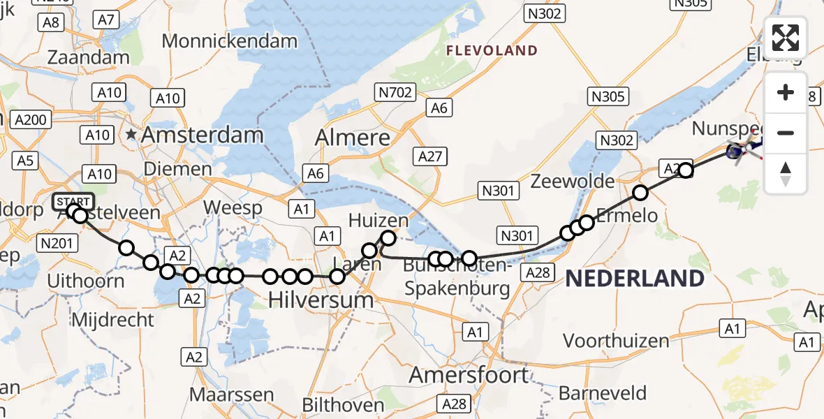 Vluchtroute Politiehelikopter Amsterdam Vliegveld Schiphol - Nunspeet, 15 oktober 2026, 17:51