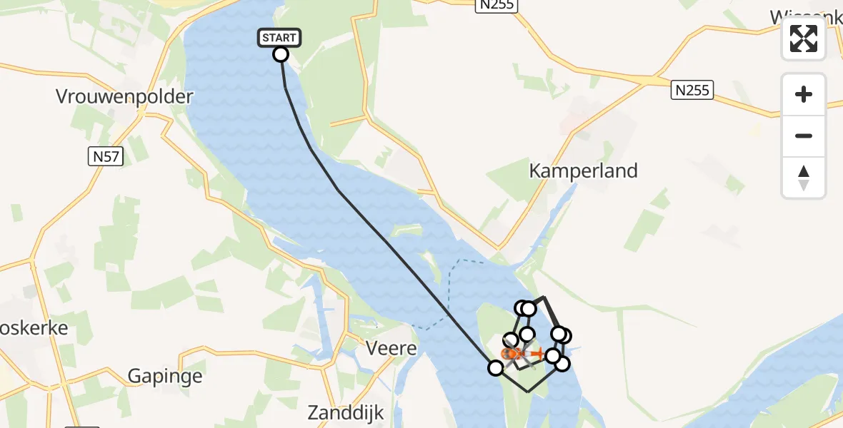Vluchtroute Kustwachthelikopter Kamperland - Veere, 15 oktober 2026, 17:55