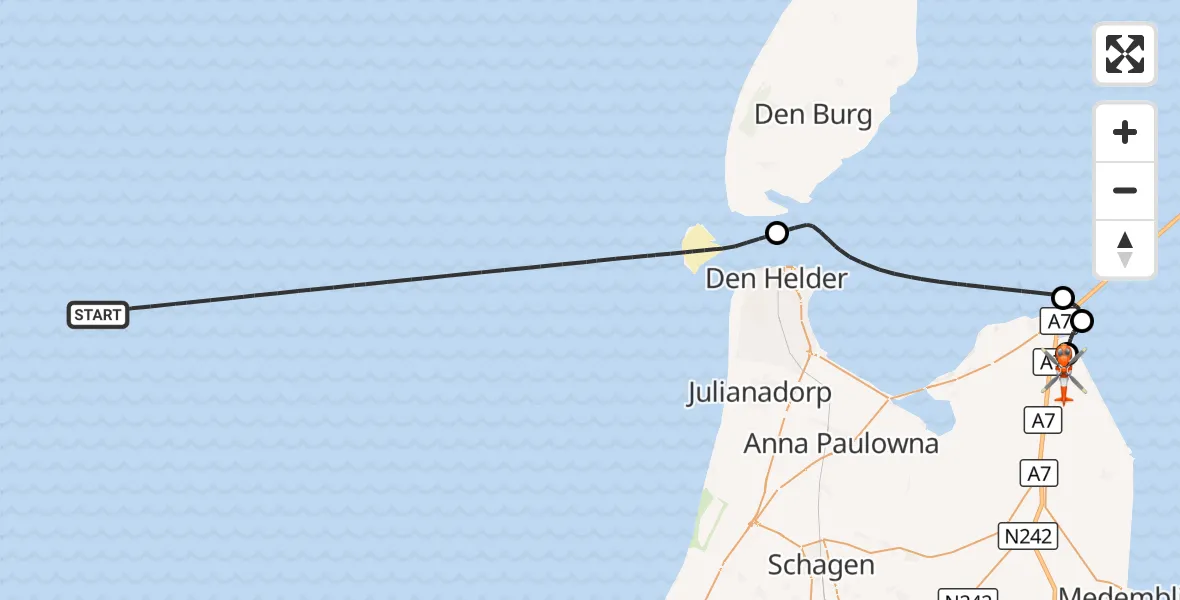 Vluchtroute Kustwachthelikopter Noordzee - Wieringerwerf, 15 oktober 2026, 18:01