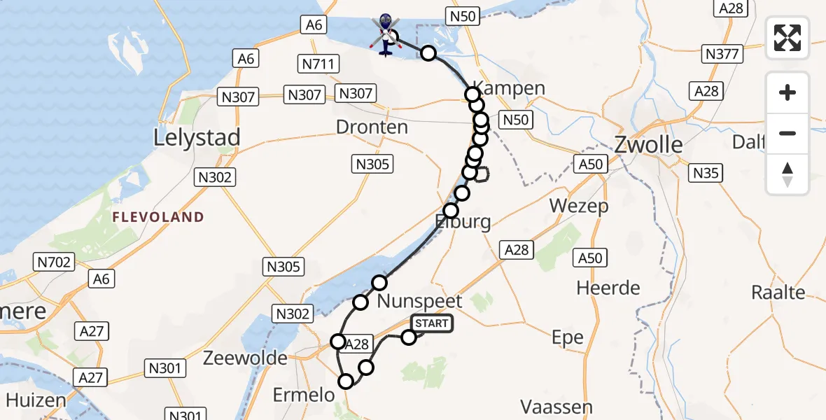 Vluchtroute Politiehelikopter Nunspeet - IJsseloog, 15 oktober 2026, 18:06