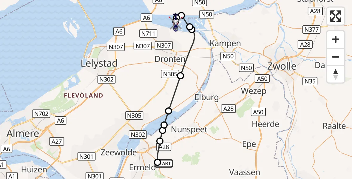 Vluchtroute Politiehelikopter Ermelo - IJsseloog, 15 oktober 2026, 18:33