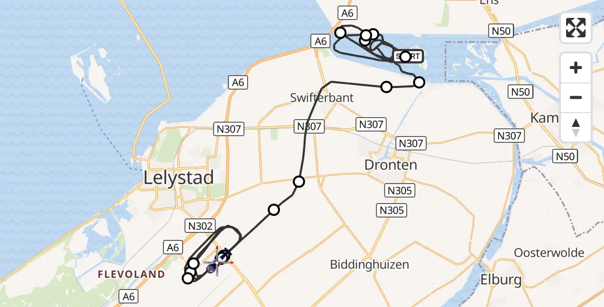 Vluchtroute Politiehelikopter IJsseloog - Lelystad Airport, 15 oktober 2026, 18:35