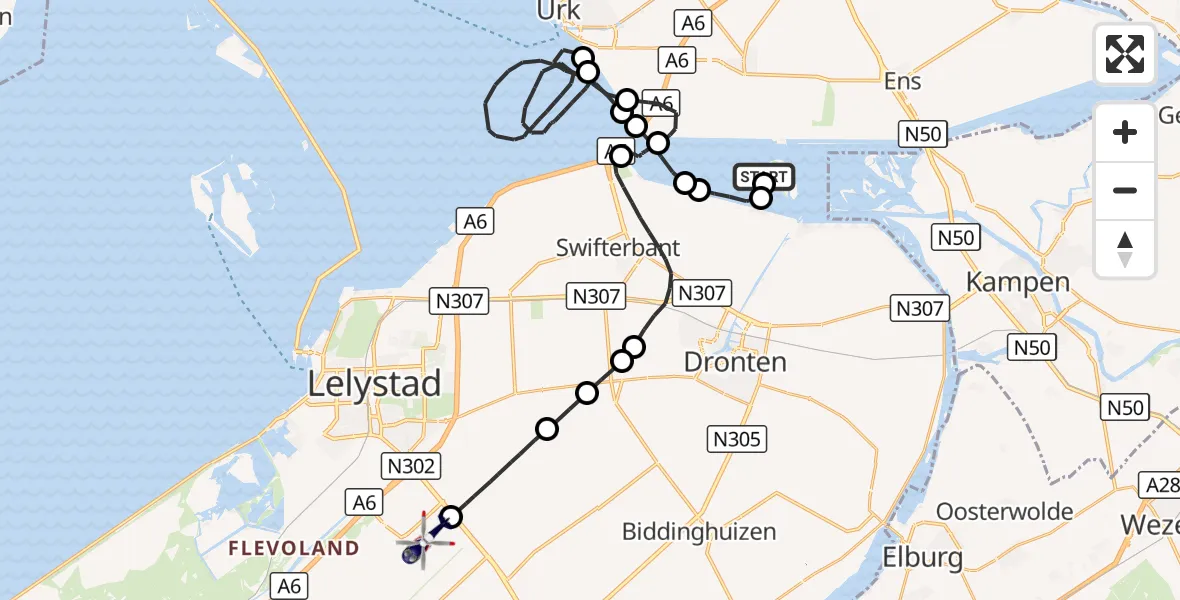 Vluchtroute Politiehelikopter IJsseloog - Lelystad Airport, 15 oktober 2026, 18:46